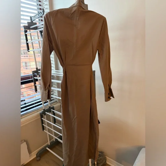 Massimo Dutti Tan/Brown Belted Midi Dress Size M - Picture 2 of 4